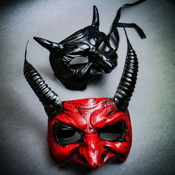 Halloween RED Masquerade Demon Devil Halloween Cosplay Costume Party Masks - Picture 3 of 5